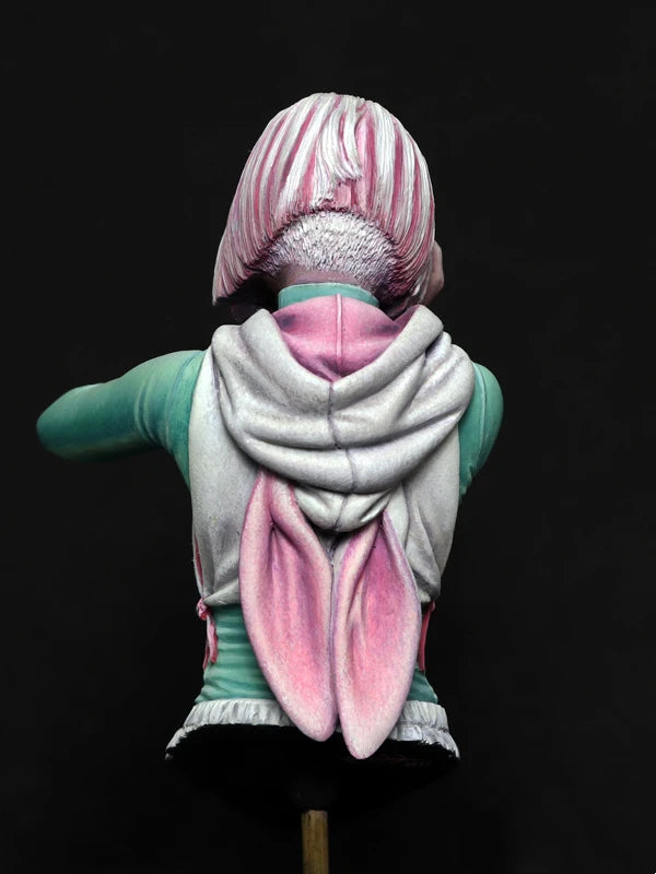 1/12 Girl with Pink Striped Hair Red Glasses Casual Jacket, Resin Model Bust Kit, Anime Theme, Unassembled and Unpainted