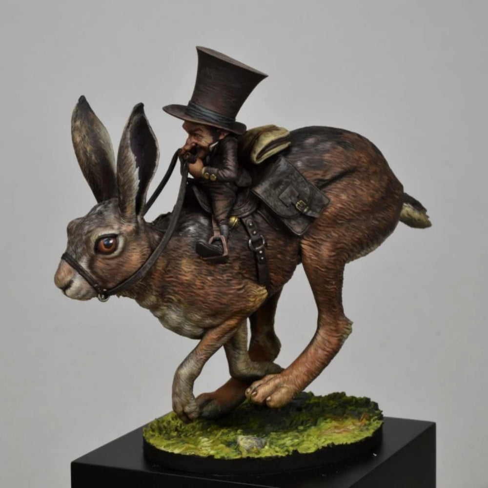 54mm Dwarf Postman on Hare, Resin Model Figure Kit, Fantasy Theme, Unassembled and Unpainted
