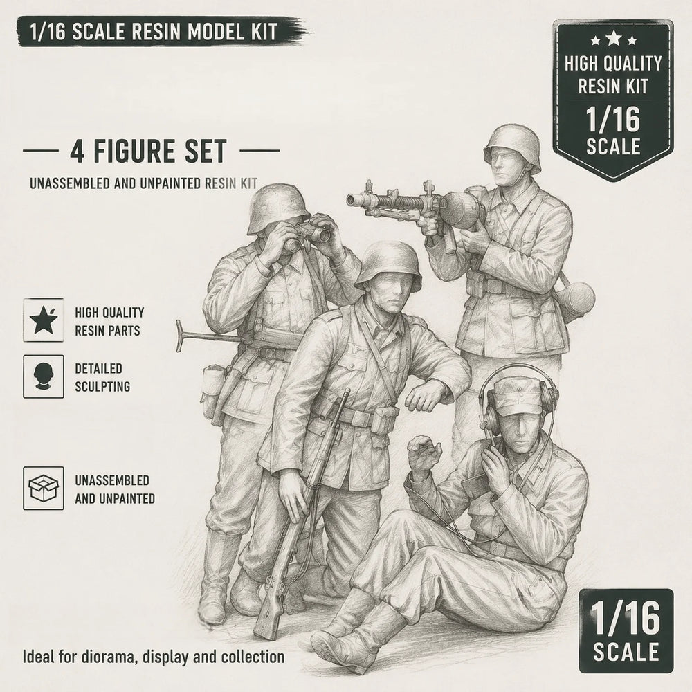 1/16 WWII German Assault Squad, 4 Figures, Resin Model Figure Kit, Unassembled and Unpainted