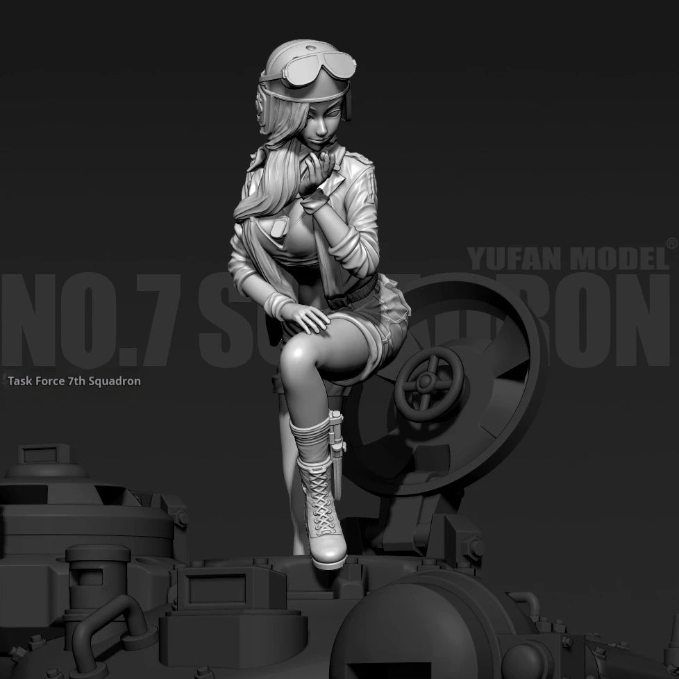 120mm Modern Futuristic Military Tank Squadron, 4 Figures, Resin Model Diorama Kit, Unassembled and Unpainted