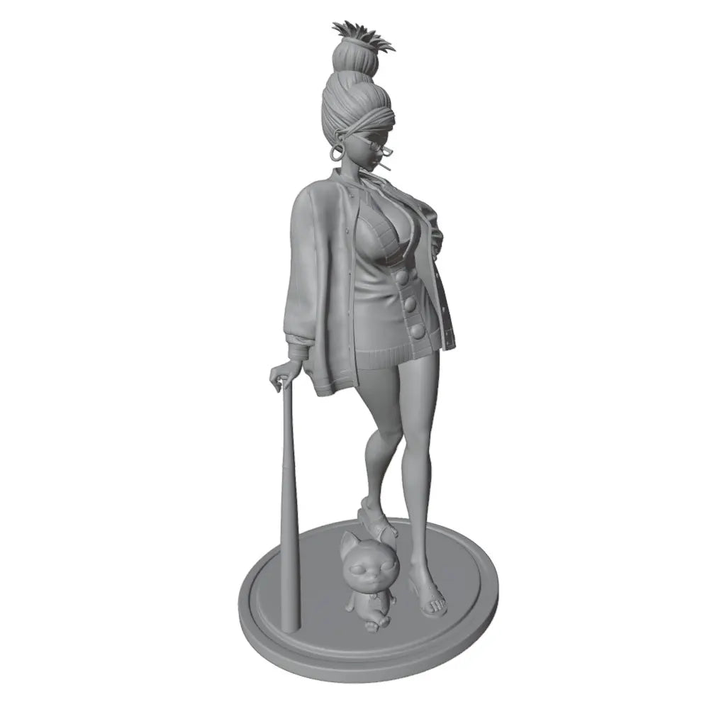 1/24 Girl with White Hair Gold Dress and Cat Companion, Resin Model Figure Kit, Anime Theme, Unassembled and Unpainted
