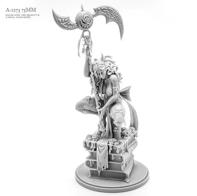 75mm Dark Sorceress with Ornate Scythe, Resin Model Figure Kit, Fantasy Theme, Unassembled and Unpainted