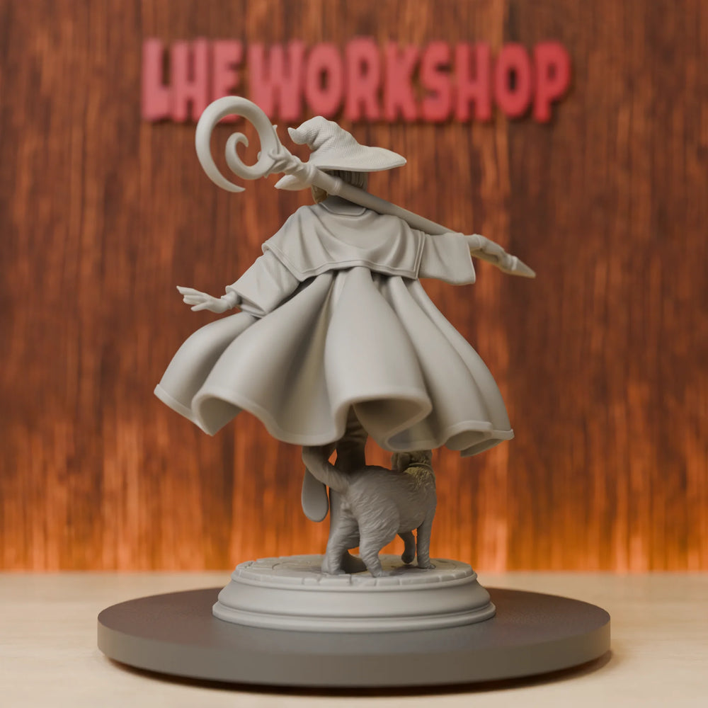75mm Witch & Familiar Cat, 2 Figures, Resin Model Figure Kit, Fantasy Theme, Unassembled and Unpainted