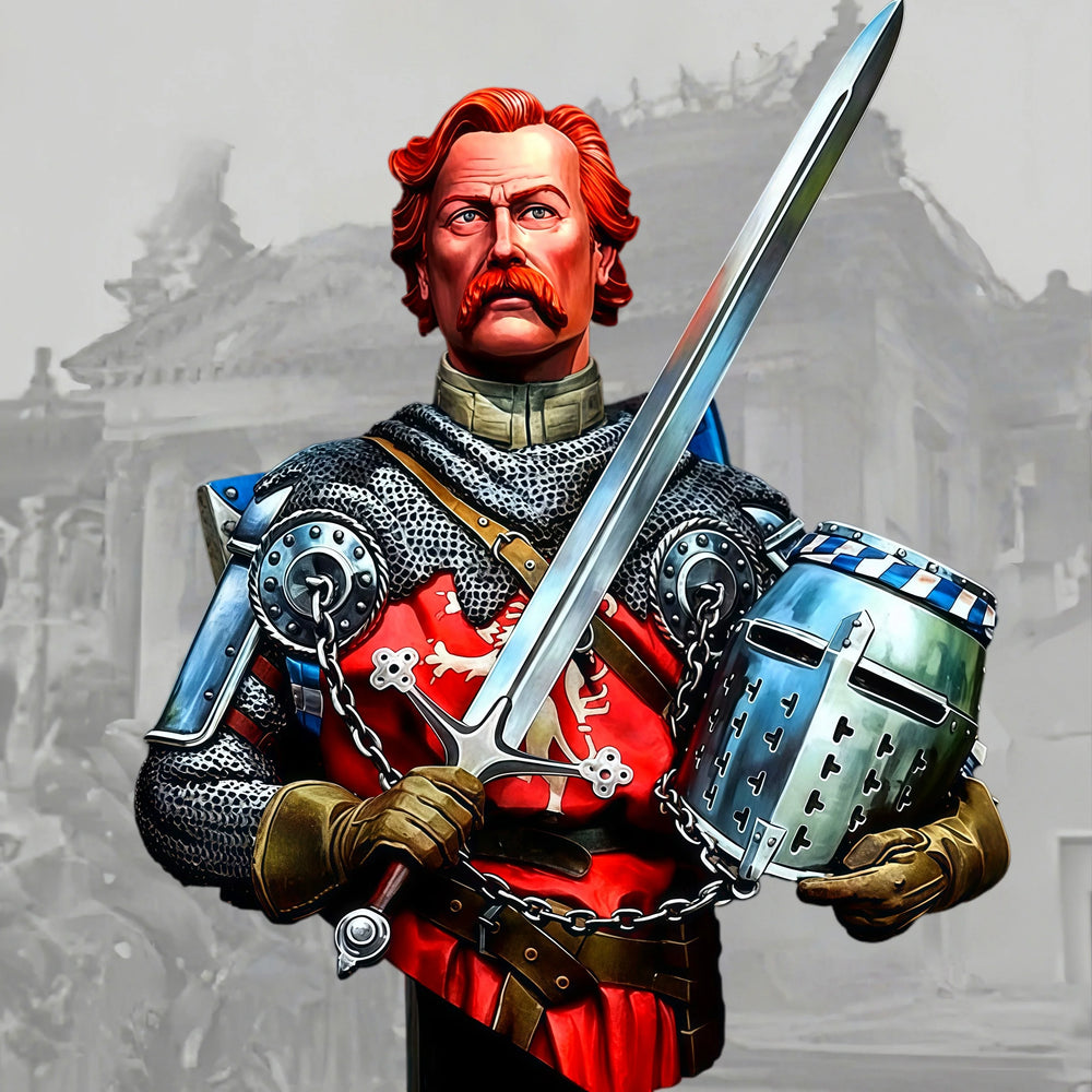 1/10 Medieval Bearded Red-Haired Knight in Blue Armor, Resin Model Bust Kit, Unassembled and Unpainted