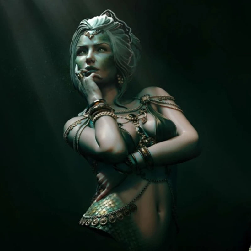 1/10 Contemplative Mermaid Warrior, Resin Model Bust Kit, Fantasy Theme, Unassembled and Unpainted