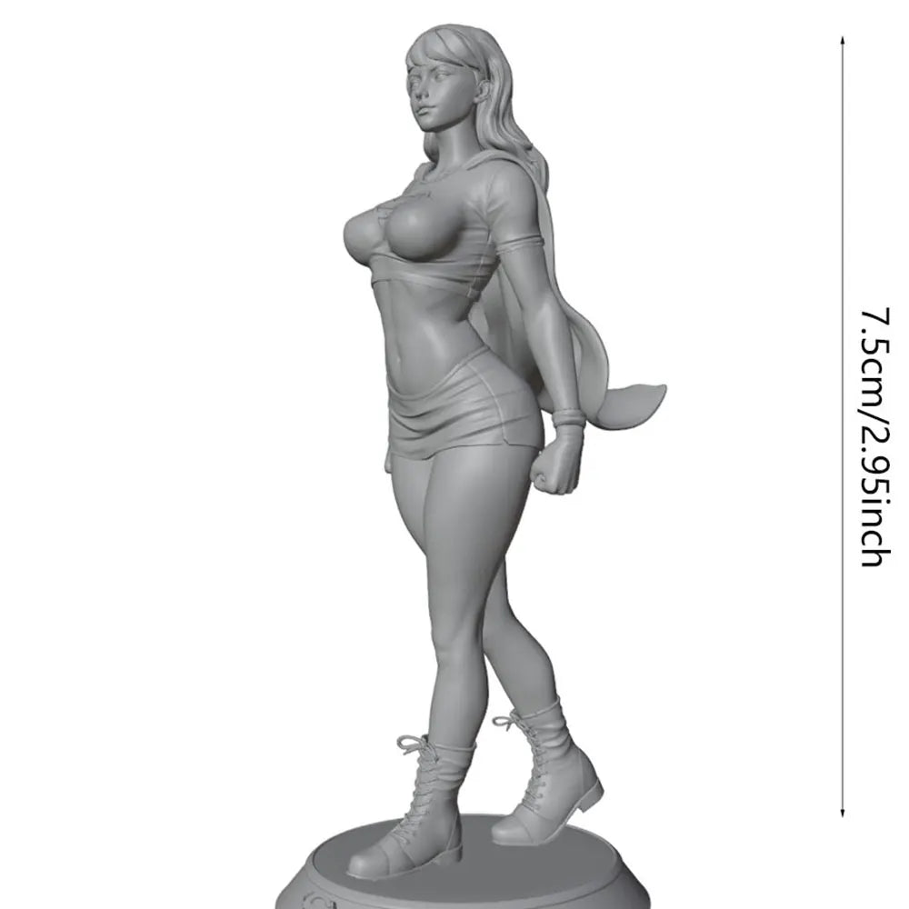 1/24 Female Warrior with Flowing Hair and Curved Blade, Resin Model Figure Kit, Unassembled and Unpainted