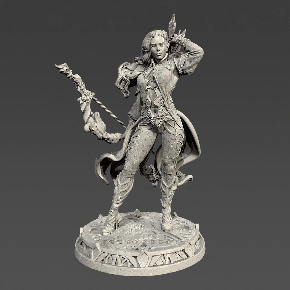 75mm Sorceress Casting Spell with Ornate Staff, Resin Model Figure Kit, Fantasy Theme, Unassembled and Unpainted
