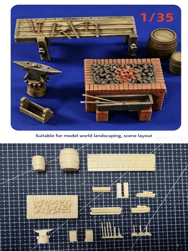 1/35 Forging Table, Resin Model Terrain Kit, Historical Theme, Unpainted