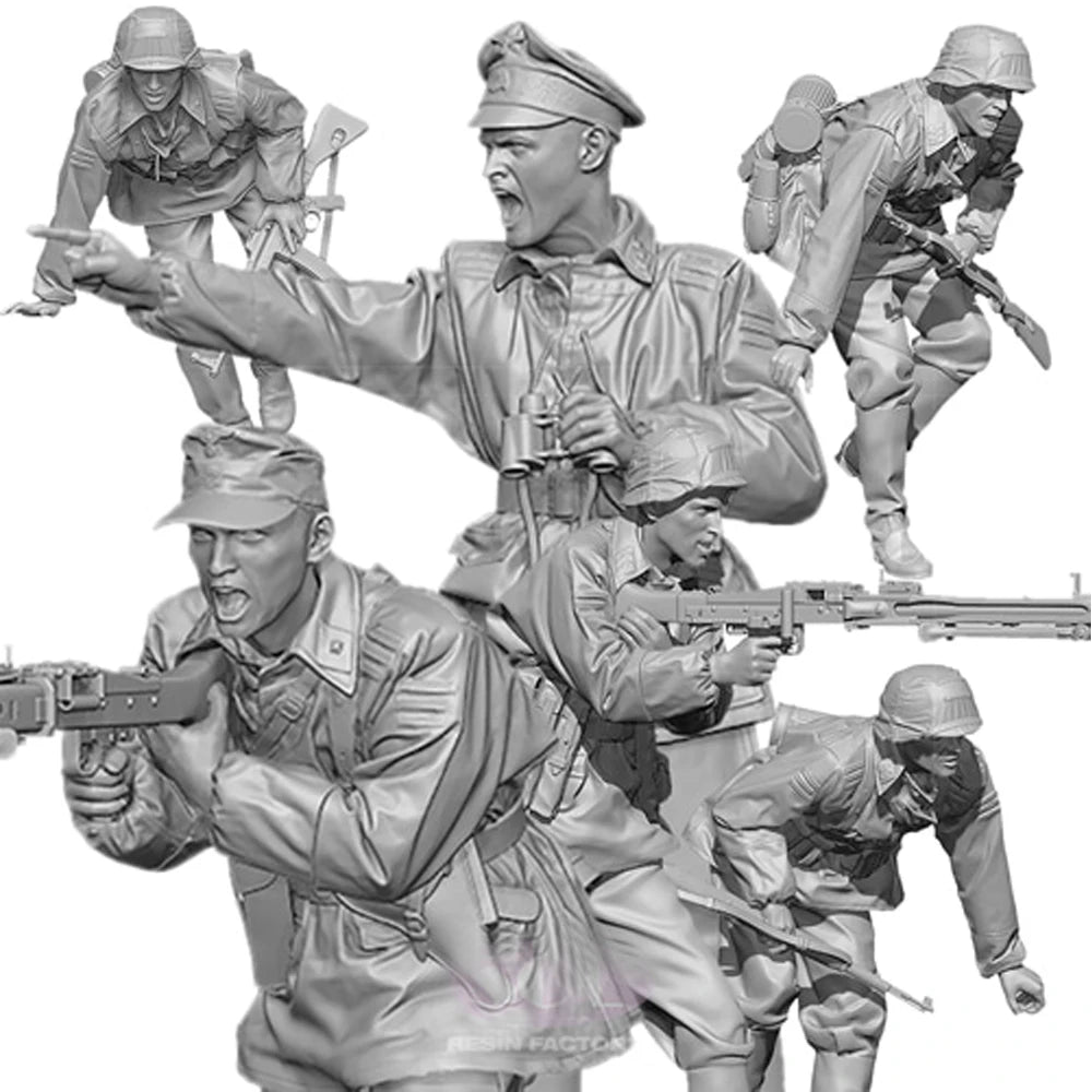 1/35 WWII German Infantry Assault Squad, 6 Figures, Resin Model Figure Kit, Unassembled and Unpainted