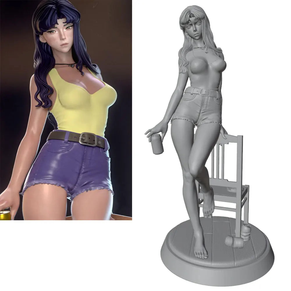 1/24 Female Pin-Up Posing with Chair, Resin Model Figure Kit, Unassembled and Unpainted