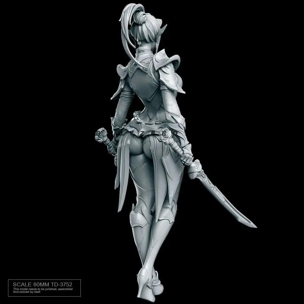 90mm She-Demon Warrior with Dual Blades, Resin Model Figure Kit, Fantasy Theme, Unassembled and Unpainted