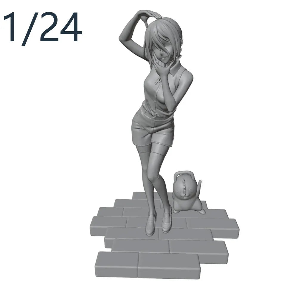 1/24 Anime Girl with Hands-to-Hair Pose, Resin Model Figure Kit, Unassembled and Unpainted