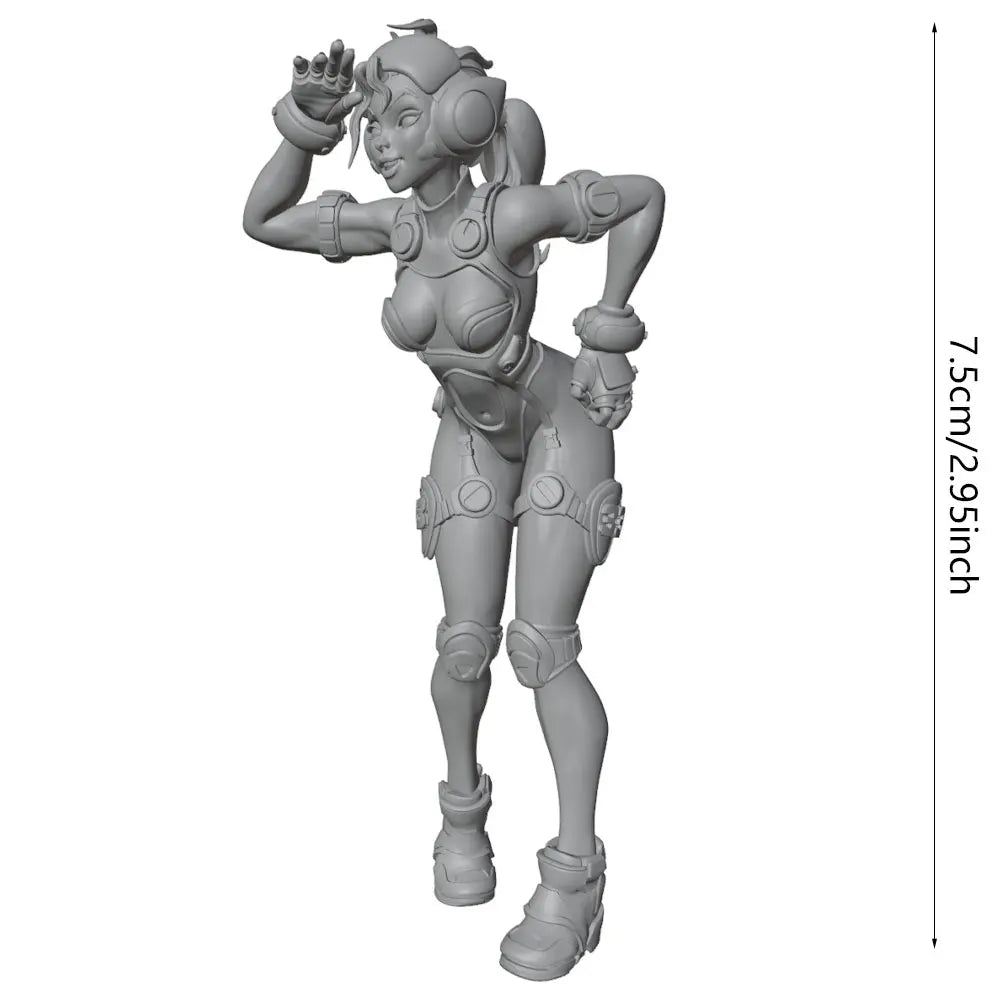 1/24 Female Warrior with Wavy Hair in Confident Stance, Resin Model Figure Kit, Unassembled and Unpainted