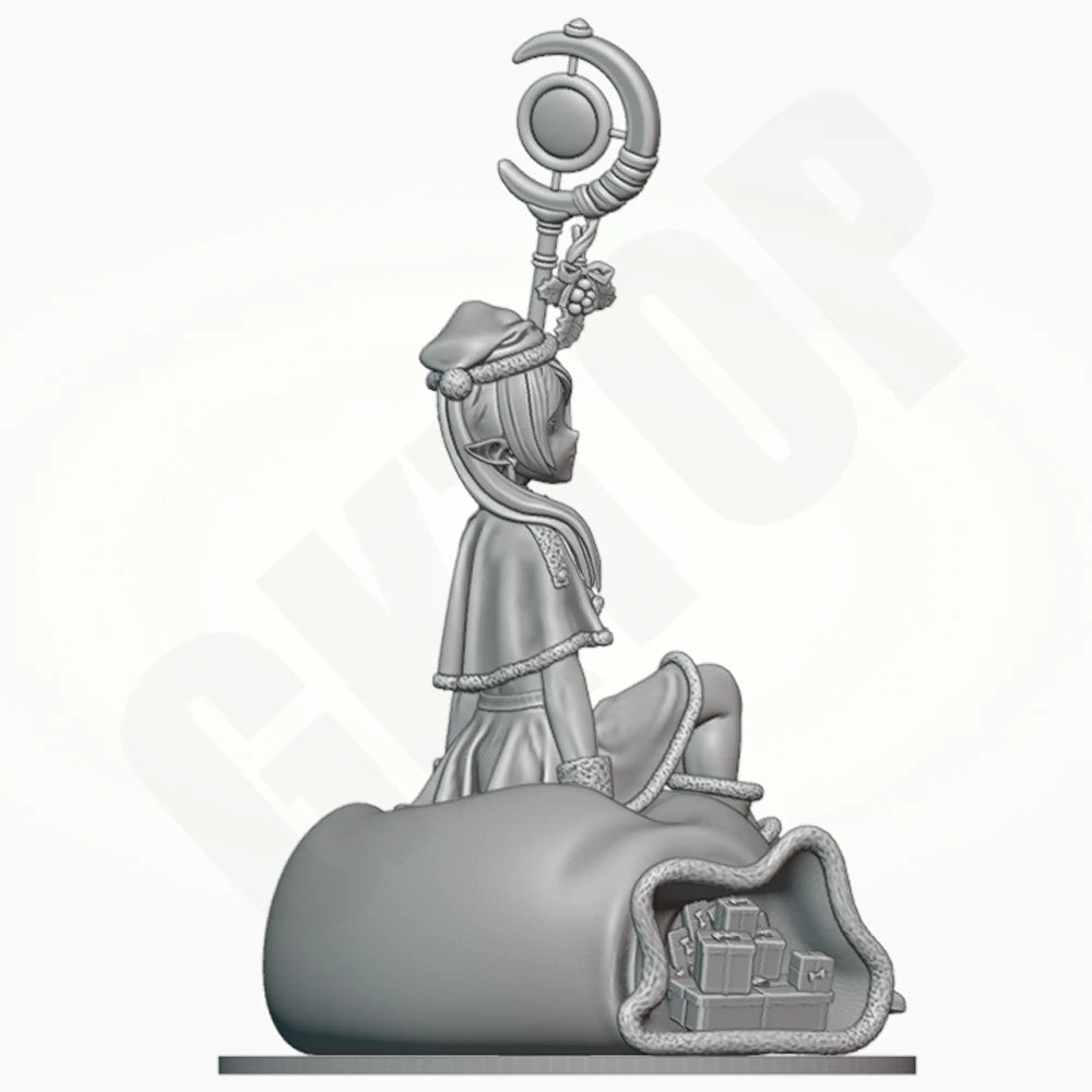 Sorceress Seated on Orb with Staff, Resin Model Figure Kit, Fantasy Theme, Unassembled and Unpainted