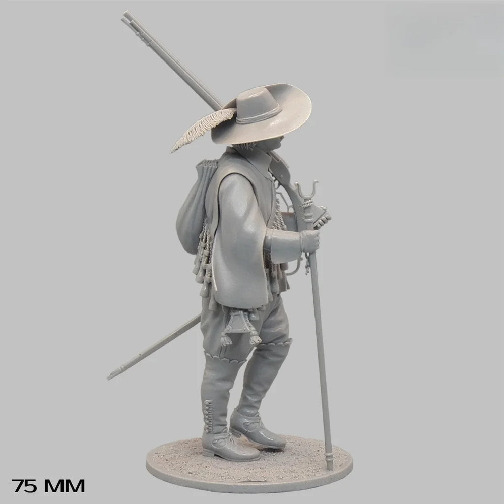 75mm Napoleonic Musketeer in Ready Stance, Resin Model Figure Kit, Unassembled and Unpainted