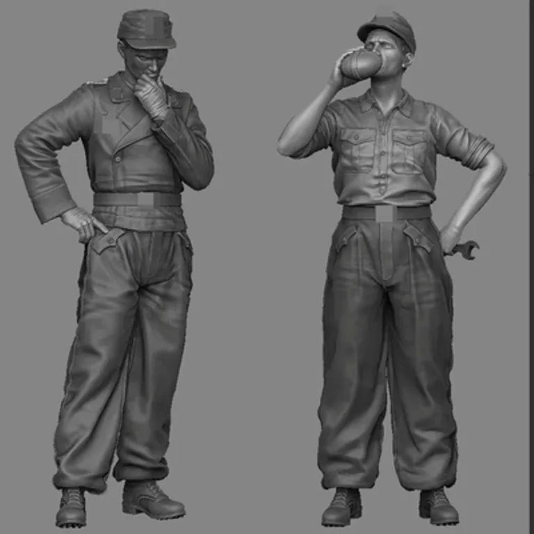 1/35 WWII German Infantry Pair: Varied Stances, 2 Figures, Resin Model Figure Kit, Unassembled and Unpainted