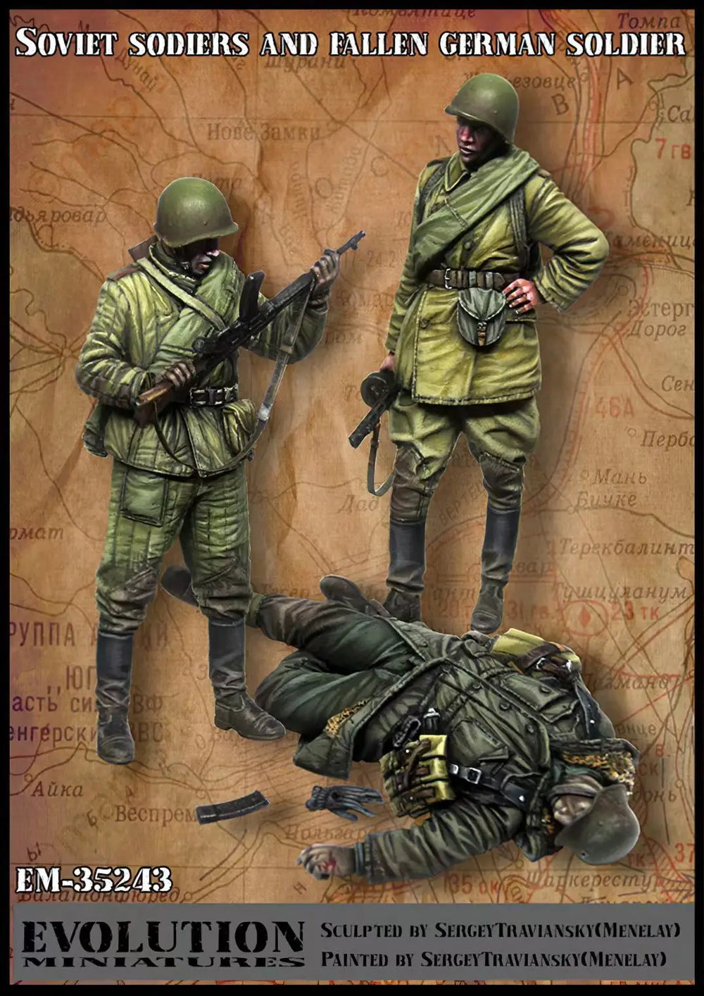 1/35 WWII Soviet Soldiers and Fallen German Soldier, 3 Figures, Resin Model Figure Kit, Unassembled and Unpainted