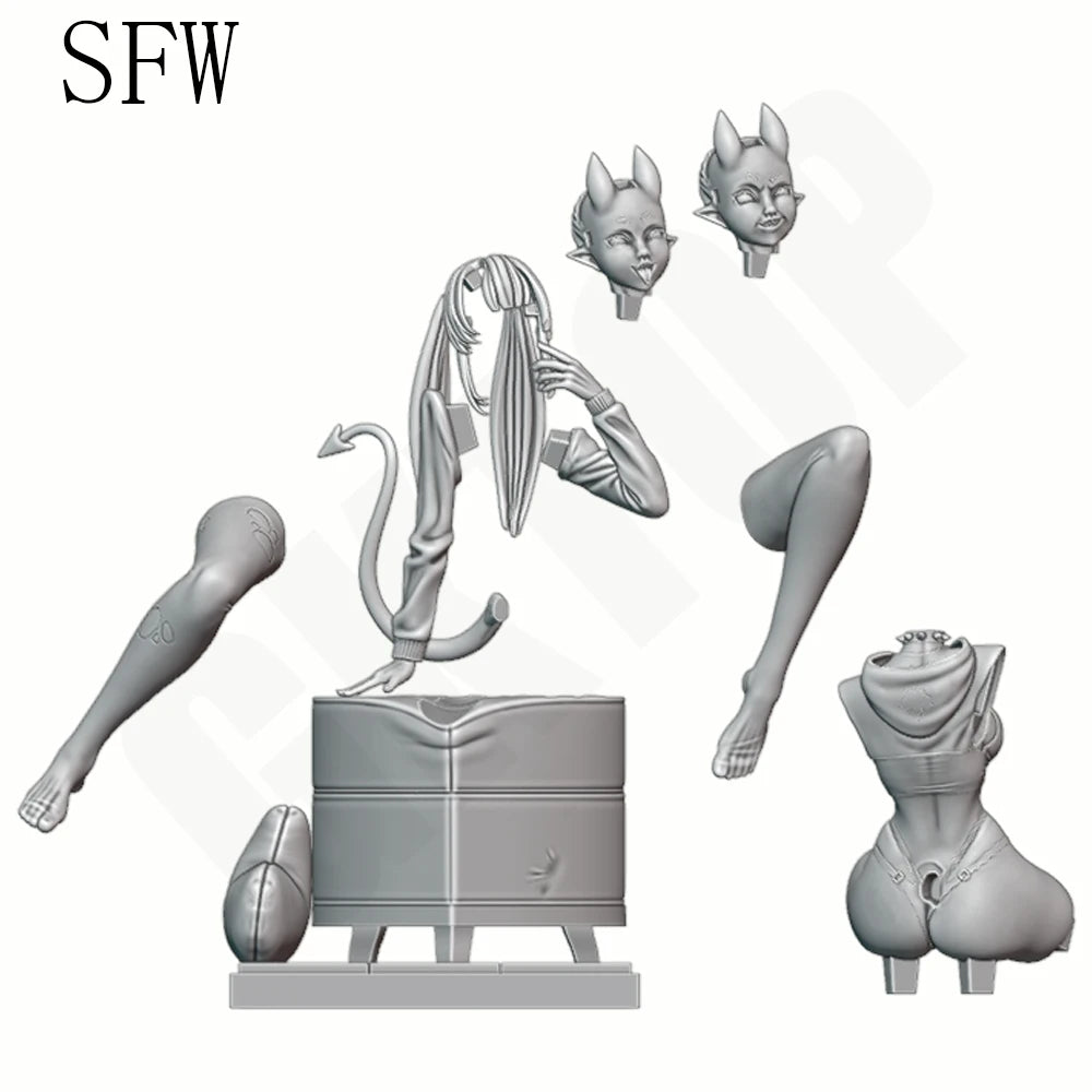 1/24 Horned Demon Pinup, Resin Model Figure Kit, Fantasy Theme, Unassembled and Unpainted