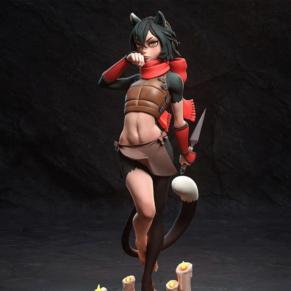 1/24 Female Warrior with Wolf Ears, Resin Model Figure Kit, Anime Theme, Unassembled and Unpainted