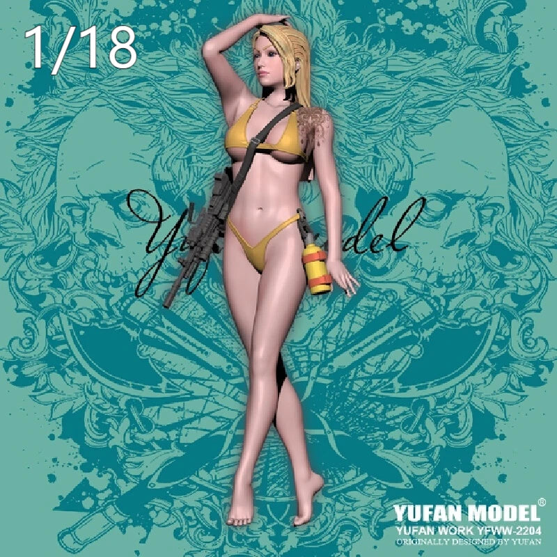 1/35 Long-Haired Pin-up with Pistol and Heels, Resin Model Figure Kit, Unassembled and Unpainted