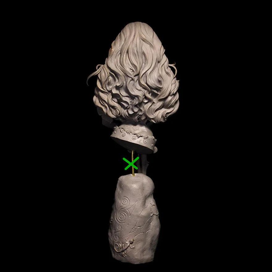 1/10 Female with Long Wavy Hair and Carved Base, Resin Model Bust Kit, Fantasy Theme, Unassembled and Unpainted