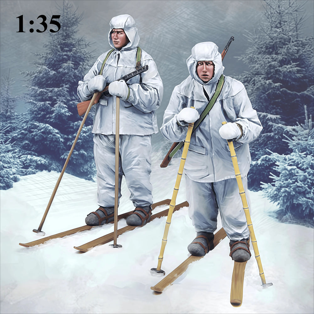 1/35 Modern Special Forces Winter Skiers, 2 Figures, Resin Model Figure Kit, Unassembled and Unpainted