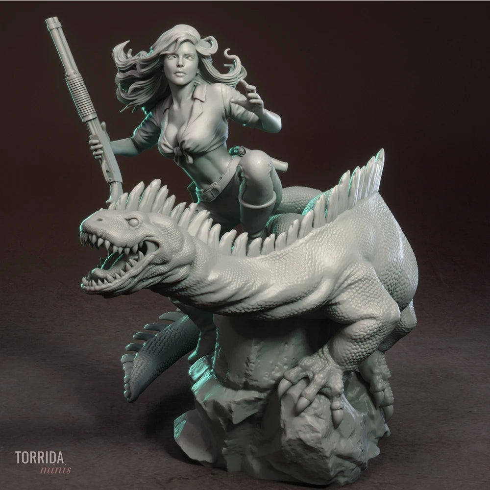 1/24 Female Warrior on Dinosaur, Resin Model Figure Kit, Unassembled and Unpainted
