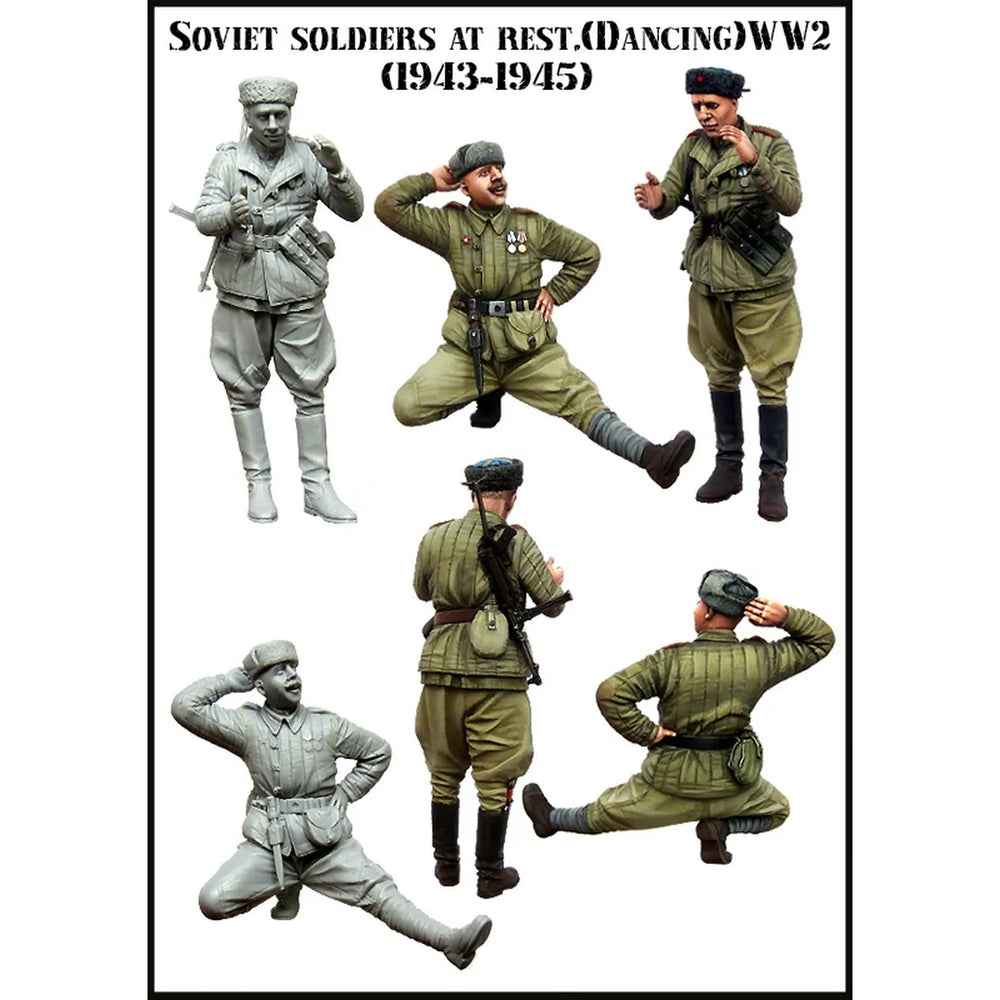 1/35 WWII Soviet Soldiers Resting and Dancing, 3 Figures, Resin Model Figure Kit, Unassembled and Unpainted