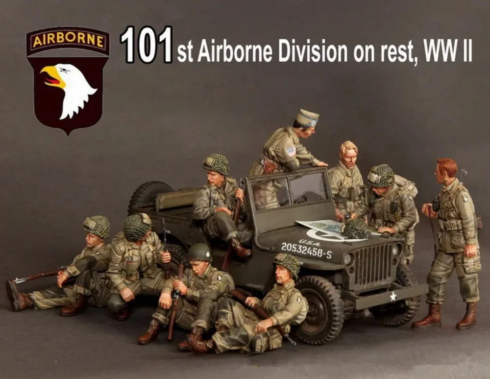 1/35 WWII American 101st Airborne at Rest, 14 Figures, Resin Model Figure Kit, Unassembled and Unpainted