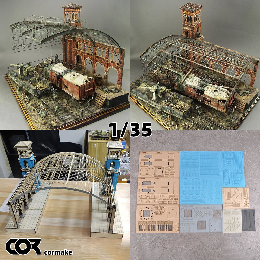 1/35 Railway Station & Bungalow, Resin Model Diorama Kit, Historical Theme, Unassembled and Unpainted