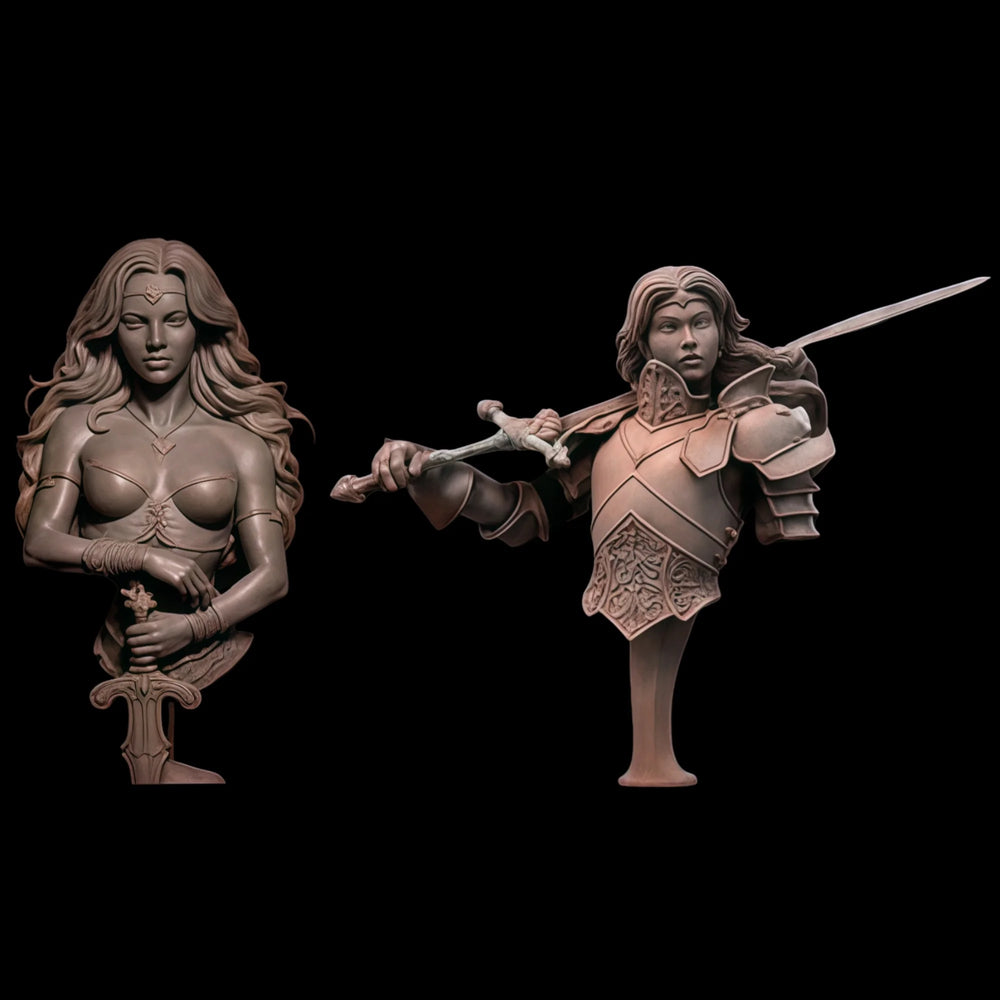 1/10 Ornate Fantasy Female Warriors, 2 Figures, Resin Model Bust Kit, Fantasy Theme, Unassembled and Unpainted