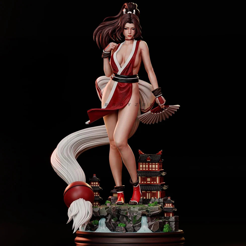 75mm Female with Asian Pagoda, Resin Model Figure Kit, Fantasy Theme, Unassembled and Unpainted