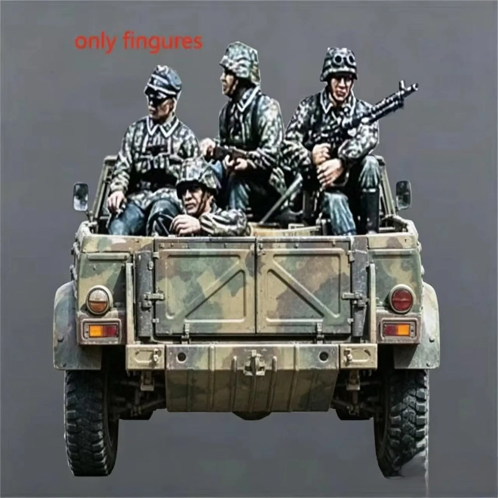 1/35 WWII German Kubelwagen, 4 Figures, Resin Model Figure Kit, Unassembled and Unpainted