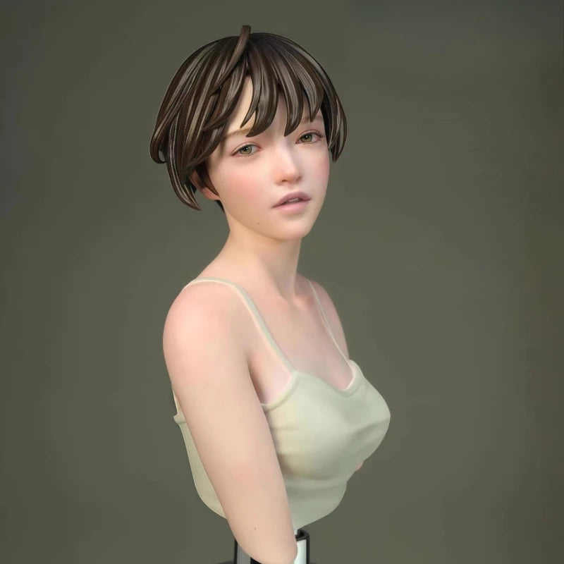 1/6 Asian Female with Interchangeable Hair, Resin Model Bust Kit, Unassembled and Unpainted