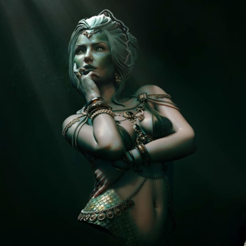 1/10 Contemplative Mermaid Warrior, Resin Model Bust Kit, Fantasy Theme, Unassembled and Unpainted