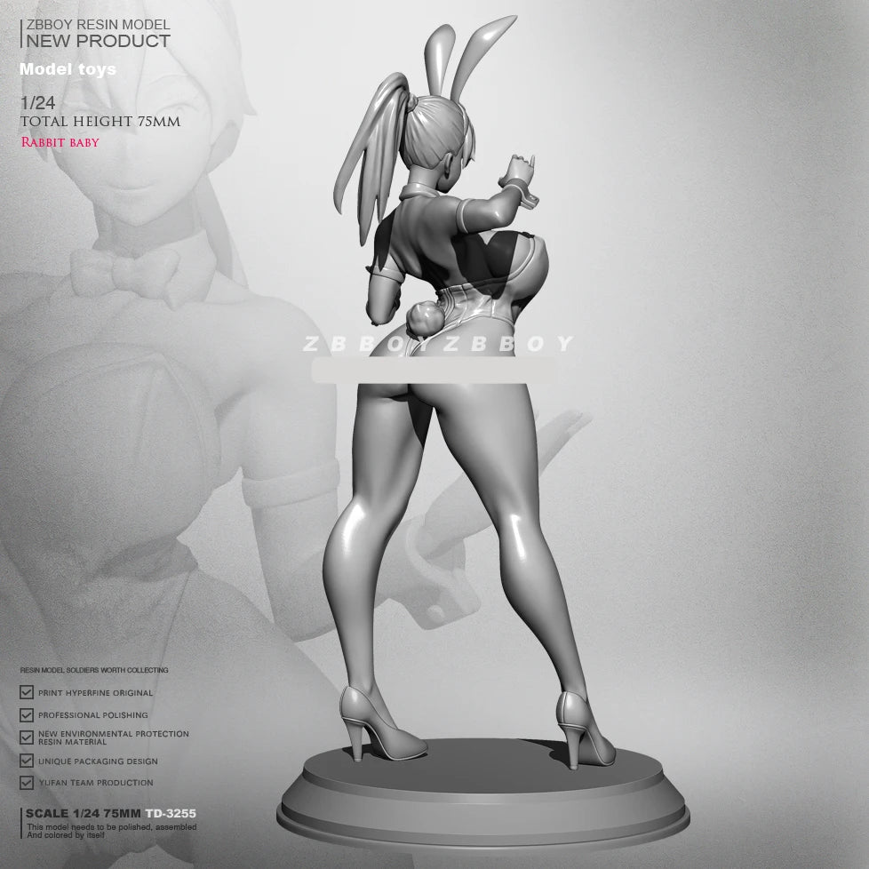 1/24 Rabbit-Eared Bunny Girl Standing, Resin Model Figure Kit, Unassembled and Unpainted