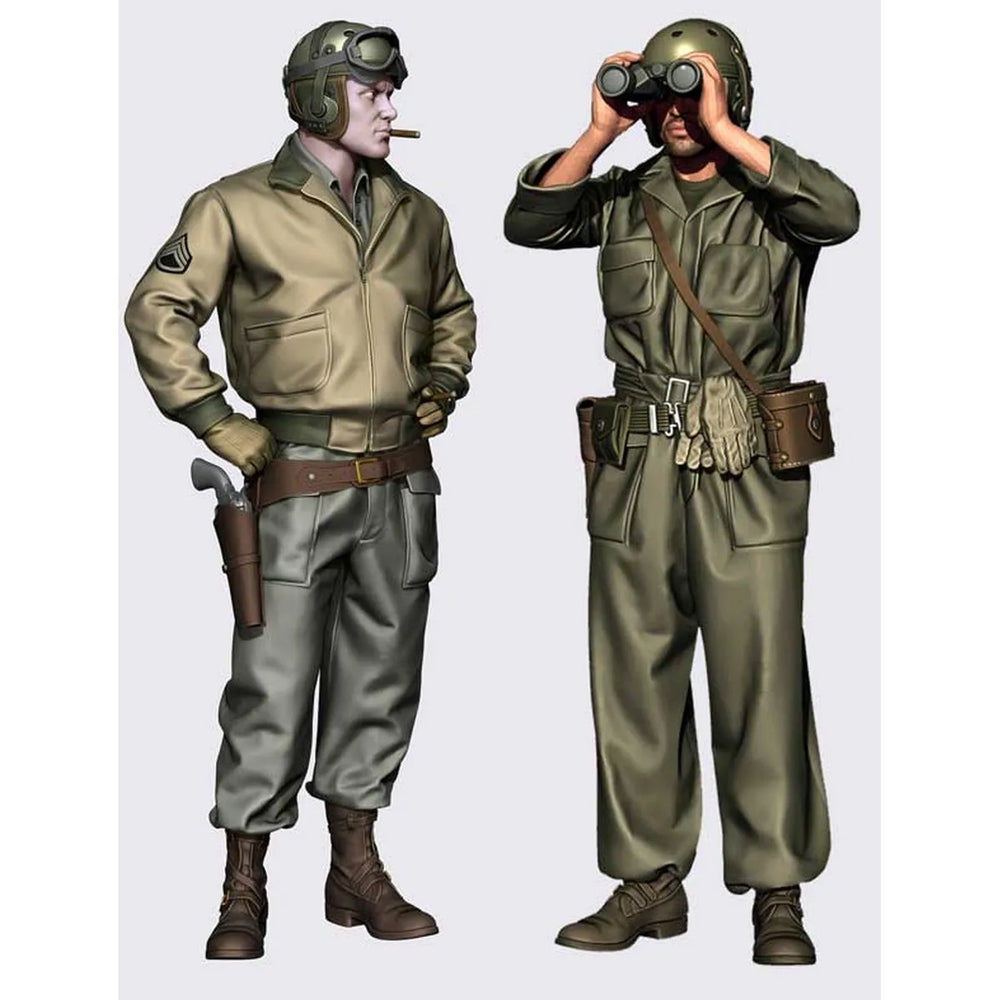 1/35 WWII American Tank Commander and Binocular Spotter, 2 Figures, Resin Model Figure Kit, Unassembled and Unpainted