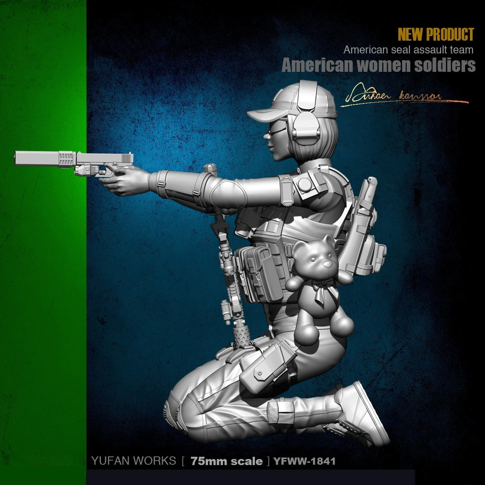 75mm Modern Tactical Operator Kneeling with Rifle, Resin Model Figure Kit, Unassembled and Unpainted