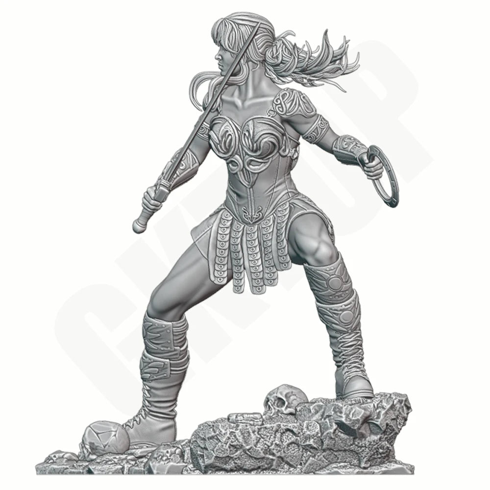 1/24 Female Warrior in Gold Ornate Armor with Curved Sword, Resin Model Figure Kit, Fantasy Theme, Unassembled and Unpainted