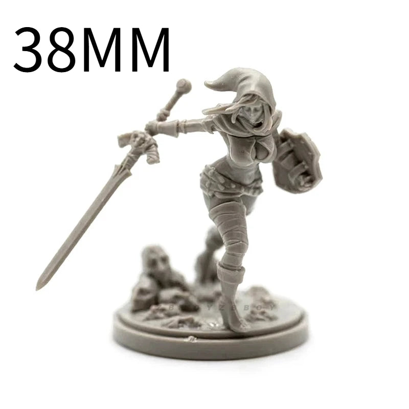 38mm Female Warrior Striking with Greatsword, Resin Model Figure Kit, Fantasy Theme, Unassembled and Unpainted