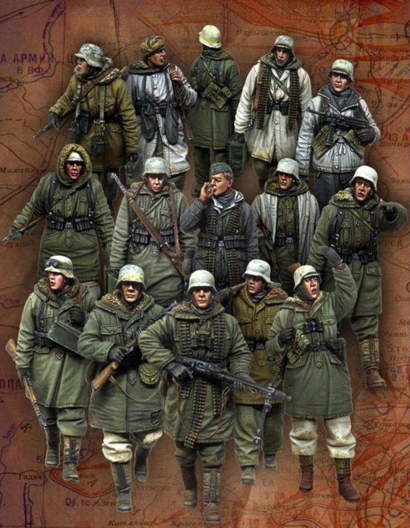 1/35 WWII German Infantry Winter March, 15 Figures, Resin Model Figure Kit, Unassembled and Unpainted