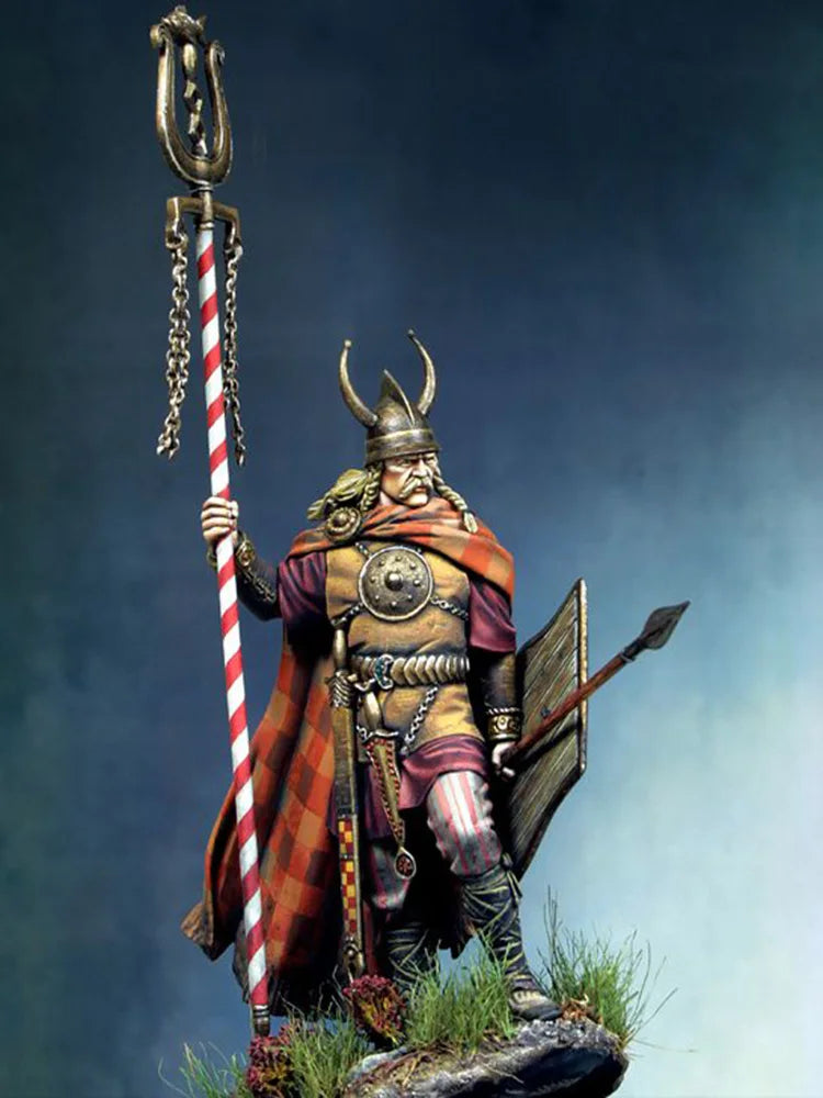 75mm Ancient Norse Warrior Chief with Horned Helmet and Axe, Resin Model Figure Kit, Unassembled and Unpainted
