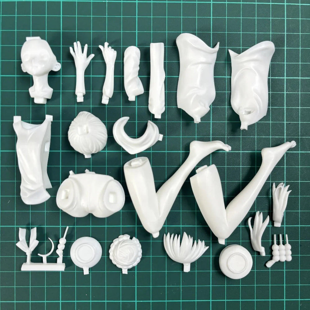 1/8 Yellow-Haired Anime Girl in Blue Robe Eating, Resin Model Figure Kit, Anime Theme, Unassembled and Unpainted