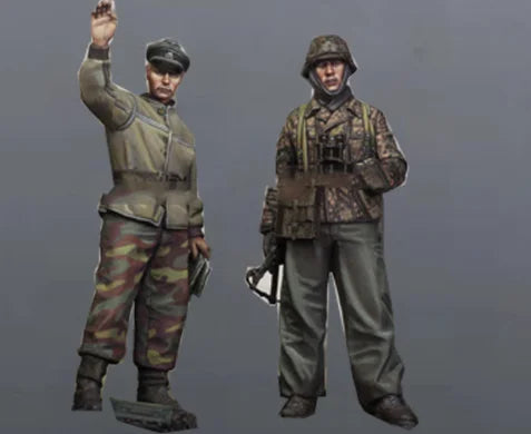 1/35 WWII German Officer with Raised Fist and Rifleman, 2 Figures, Resin Model Figure Kit, Unassembled and Unpainted