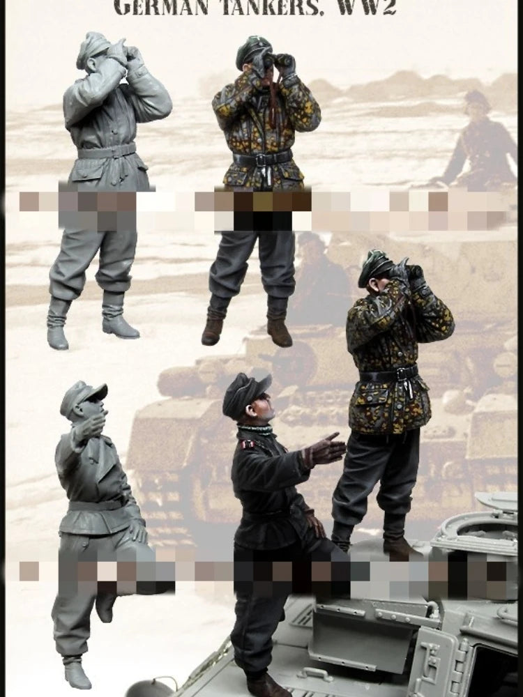 1/35 WWII German Panzer Crew with Binocular Commander, 5 Figures, Resin Model Figure Kit, Unassembled and Unpainted