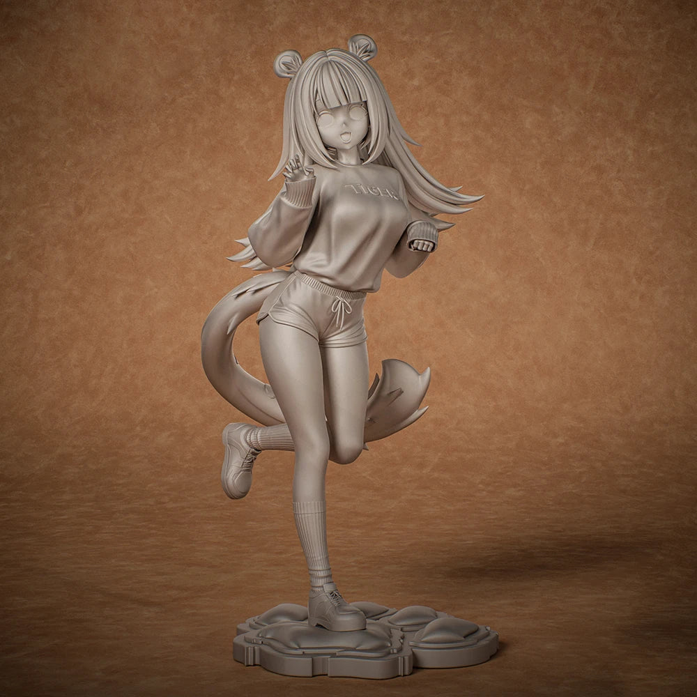 1/24 Cat Girl Kneeling with Tail, Resin Model Figure Kit, Anime Theme, Unassembled and Unpainted