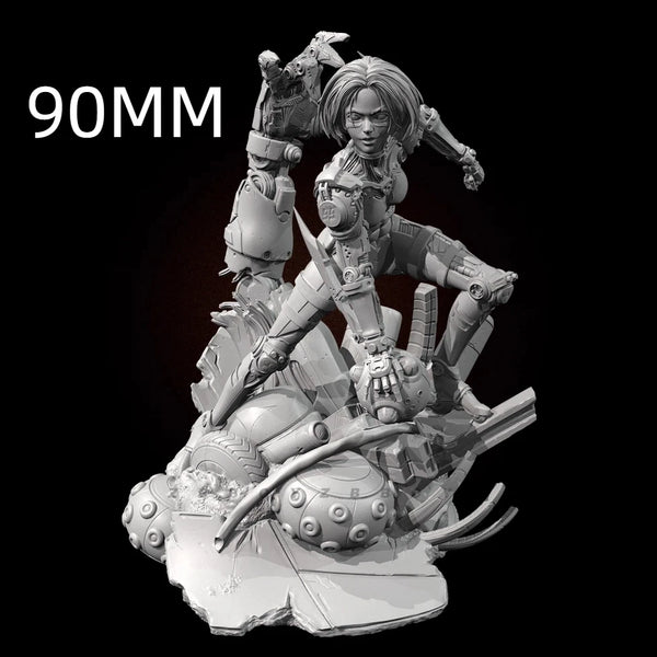 75mm Machine Girl Cyborg Warrior, 2 Figures, Resin Model Figure Kit, Sci-Fi Theme, Unassembled and Unpainted