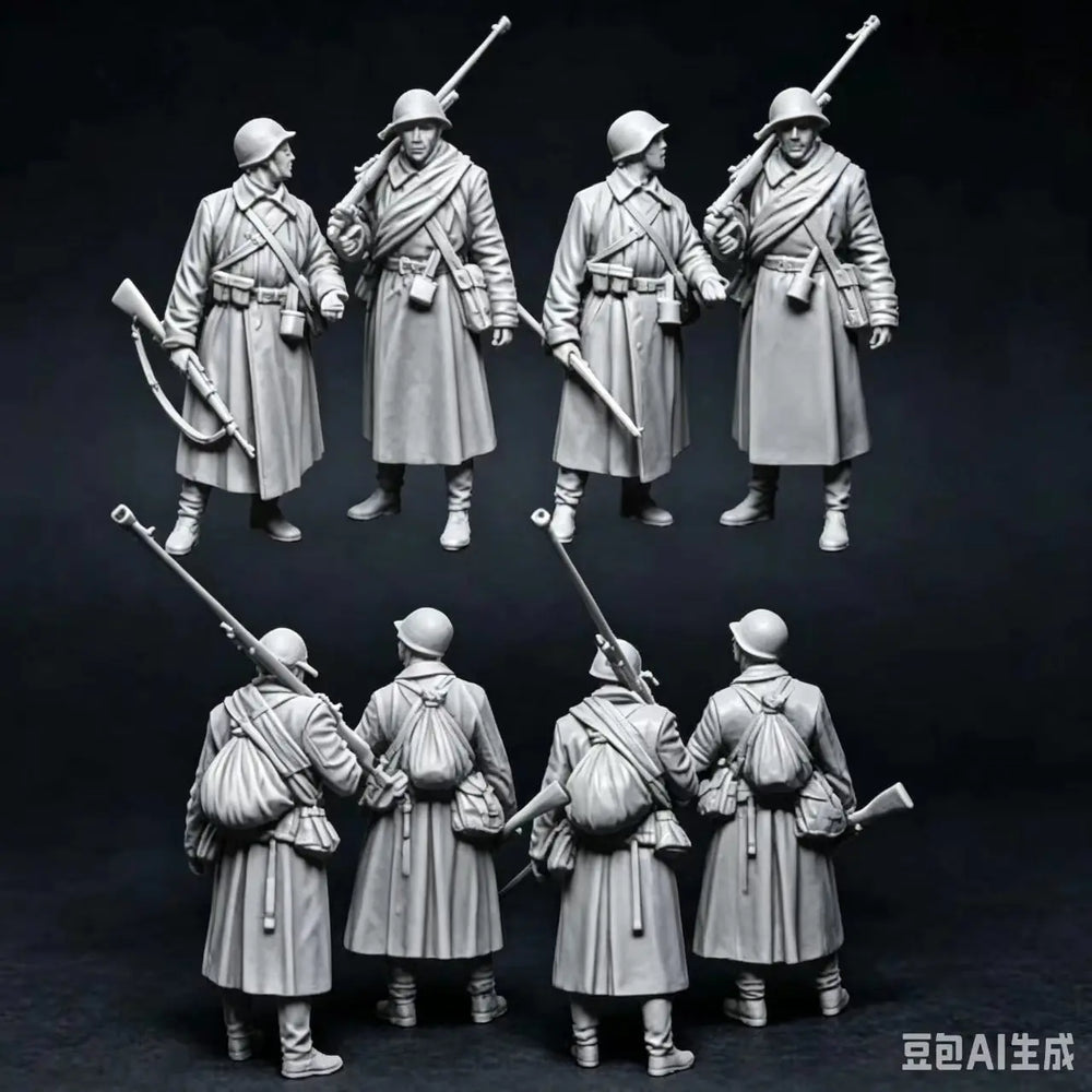 1/35 WWI Russian Civil War Infantry with Bayonetted Rifles, 8 Figures, Resin Model Figure Kit, Unassembled and Unpainted