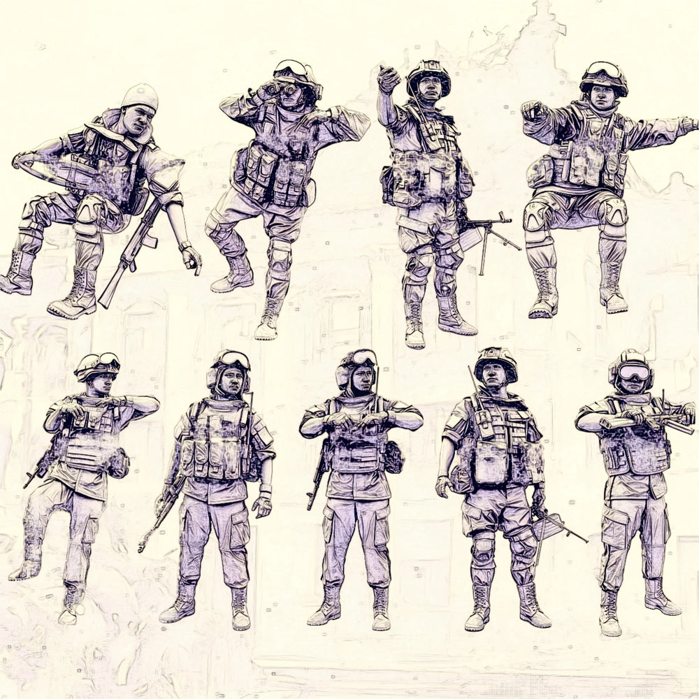 1/35 Modern Tactical Operators in Combat Assault, 9 Figures, Resin Model Figure Kit, Unassembled and Unpainted