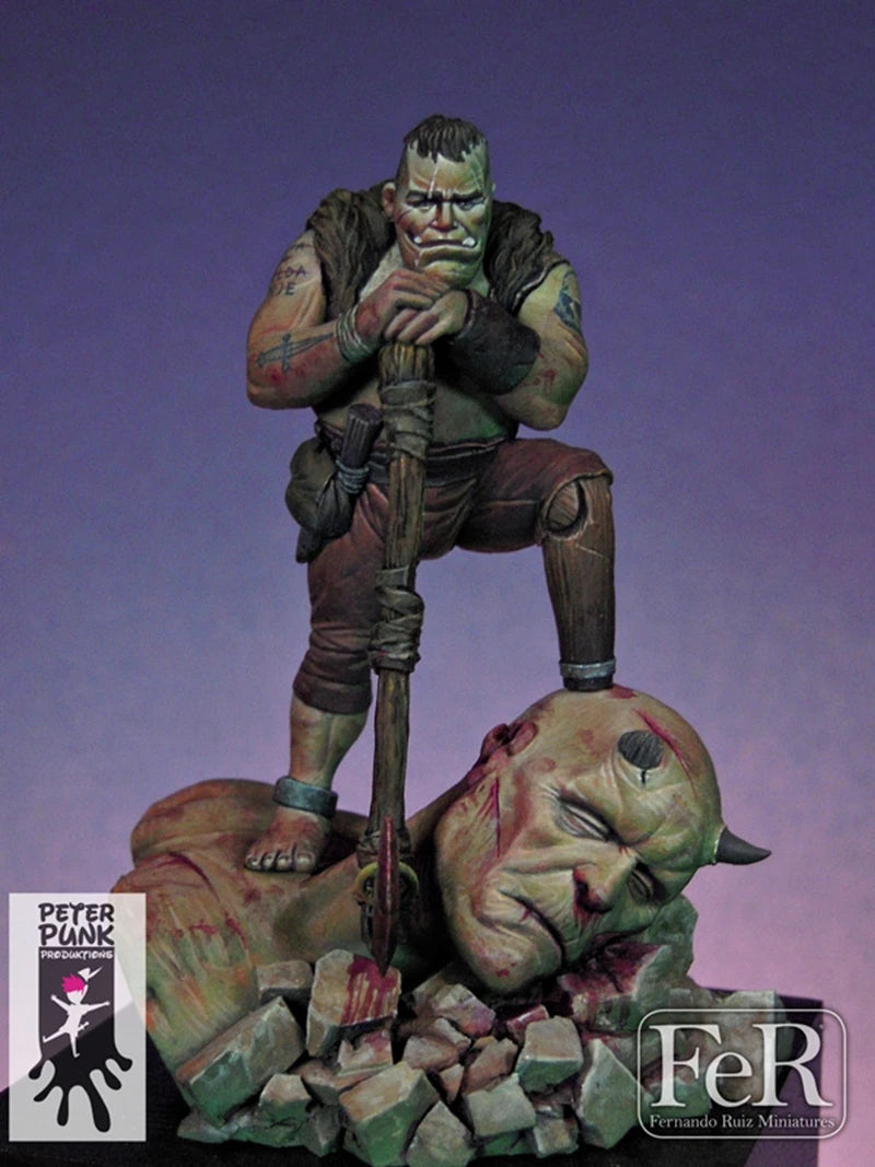 54mm Orc Warrior with Creature Companion, 2 Figures, Resin Model Figure Kit, Fantasy Theme, Unassembled and Unpainted